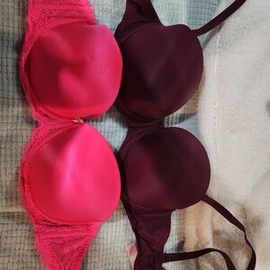 Victoria's Secret Pink and Burgundy Lace Bra Set